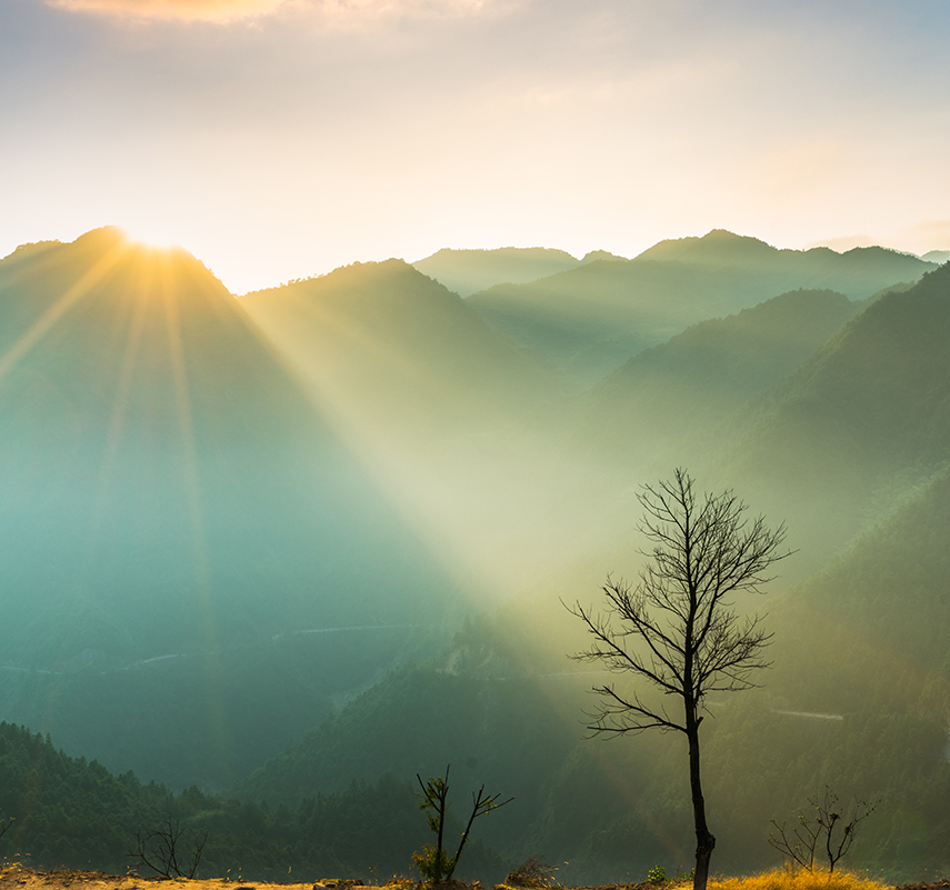 view foggy mountain landscape
